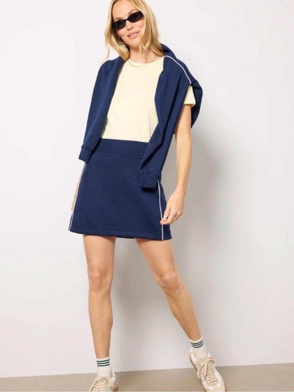 SPANX Air Pique Shorts Skirt Athletic Preppy Skort Blue Stretch